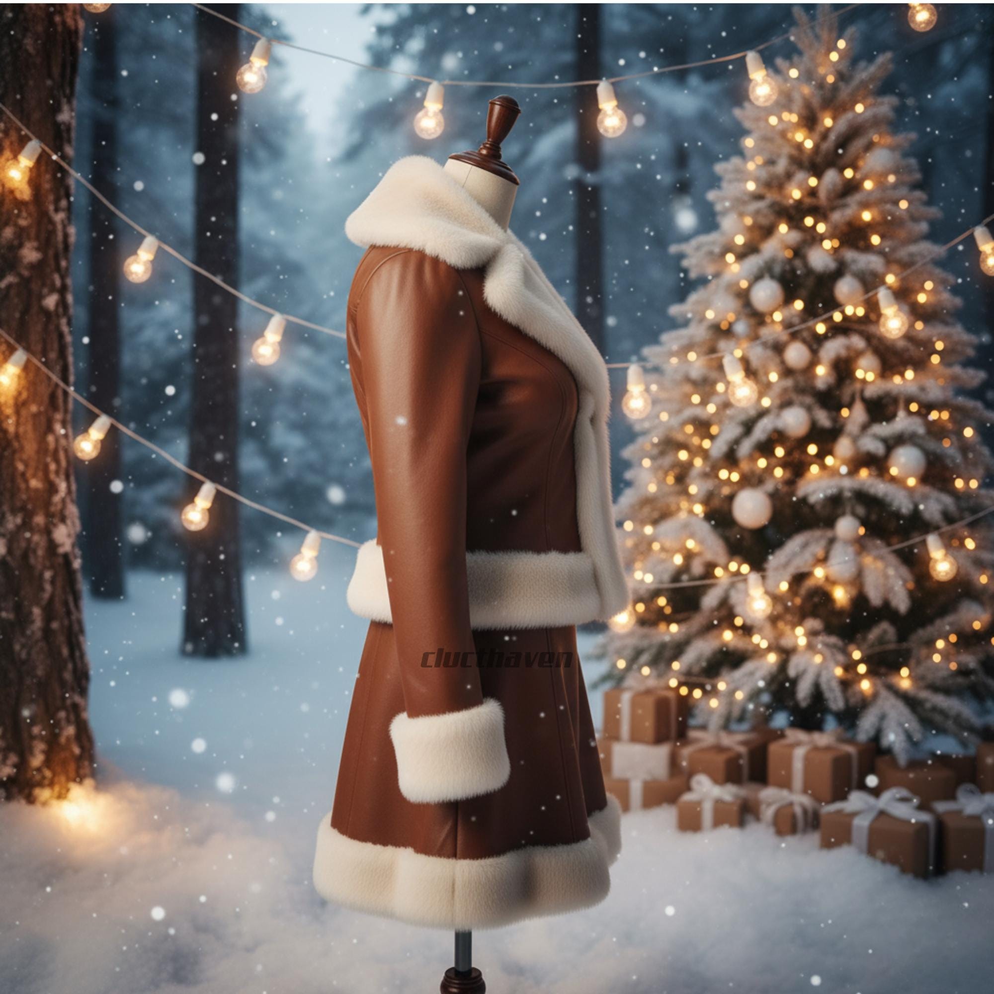Damen braunes Leder Weihnachtskostüm