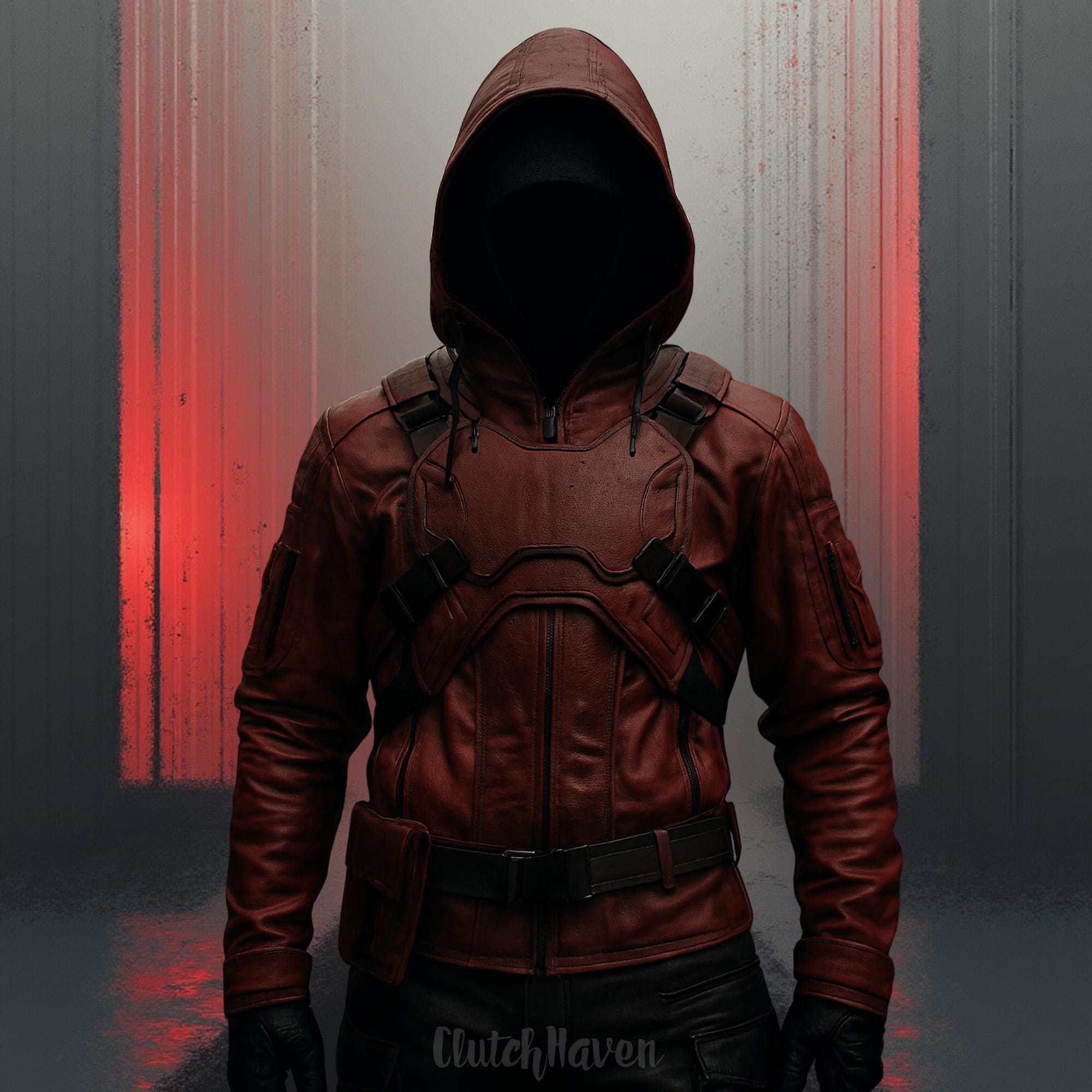 Men's Red Genuine Leather Vigilante Costume Set