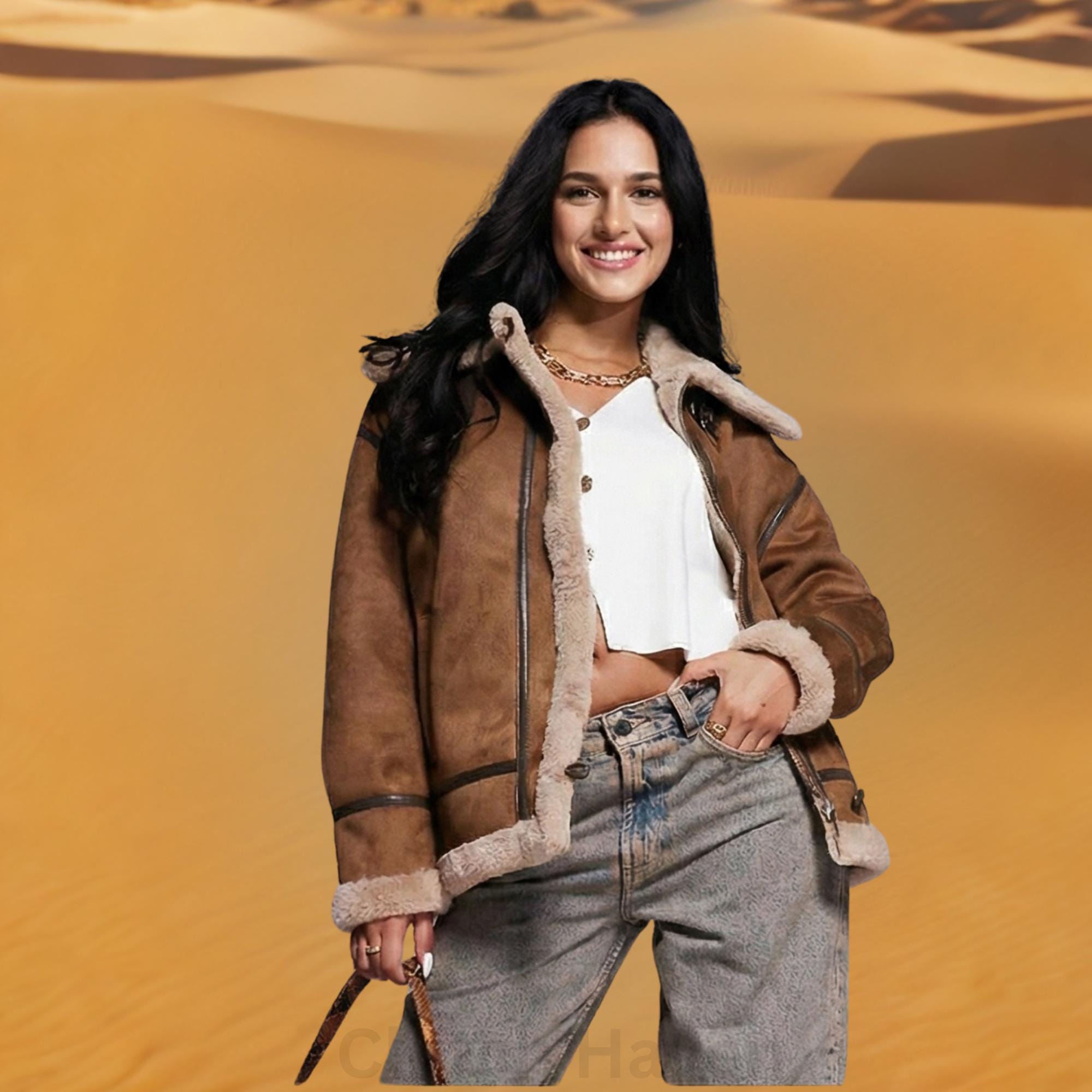 Women’s Genuine Suede Leather Shearling Jacket