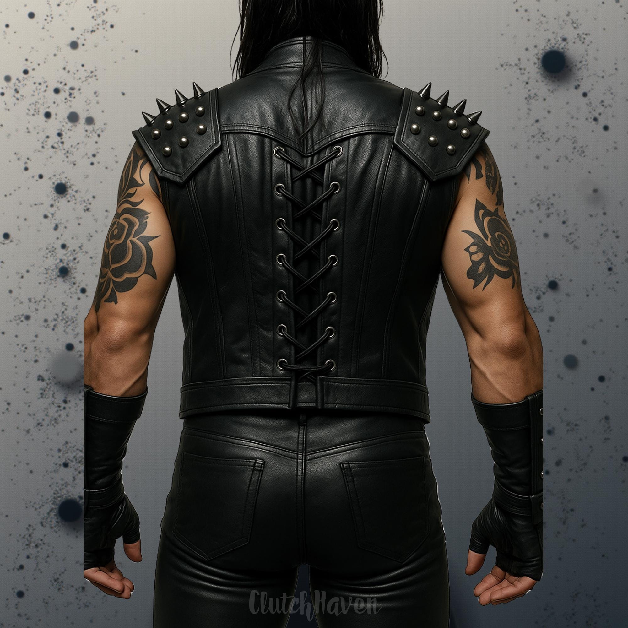 Vanguard Spiked Leather Vest for Men | Studded Biker Vest | Gothic Punk Rock