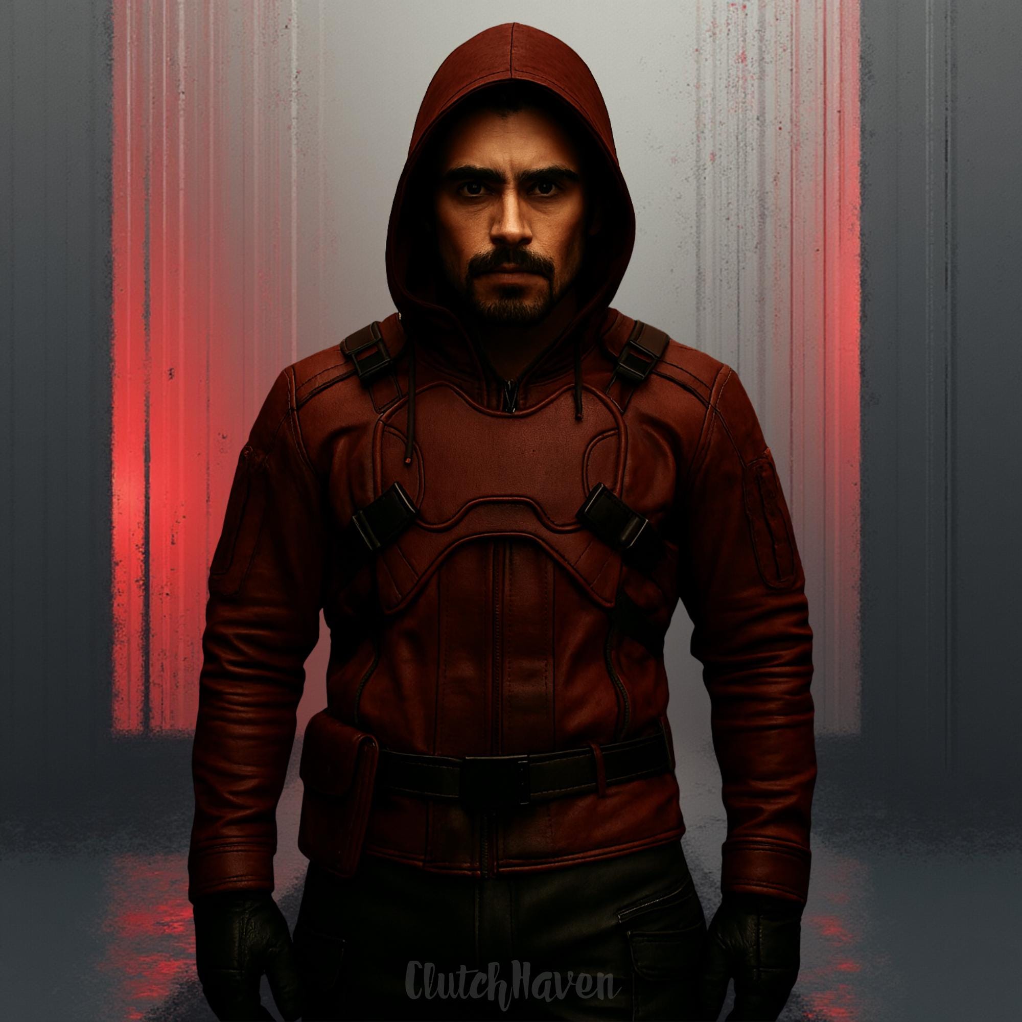 Men's Red Genuine Leather Vigilante Costume Set