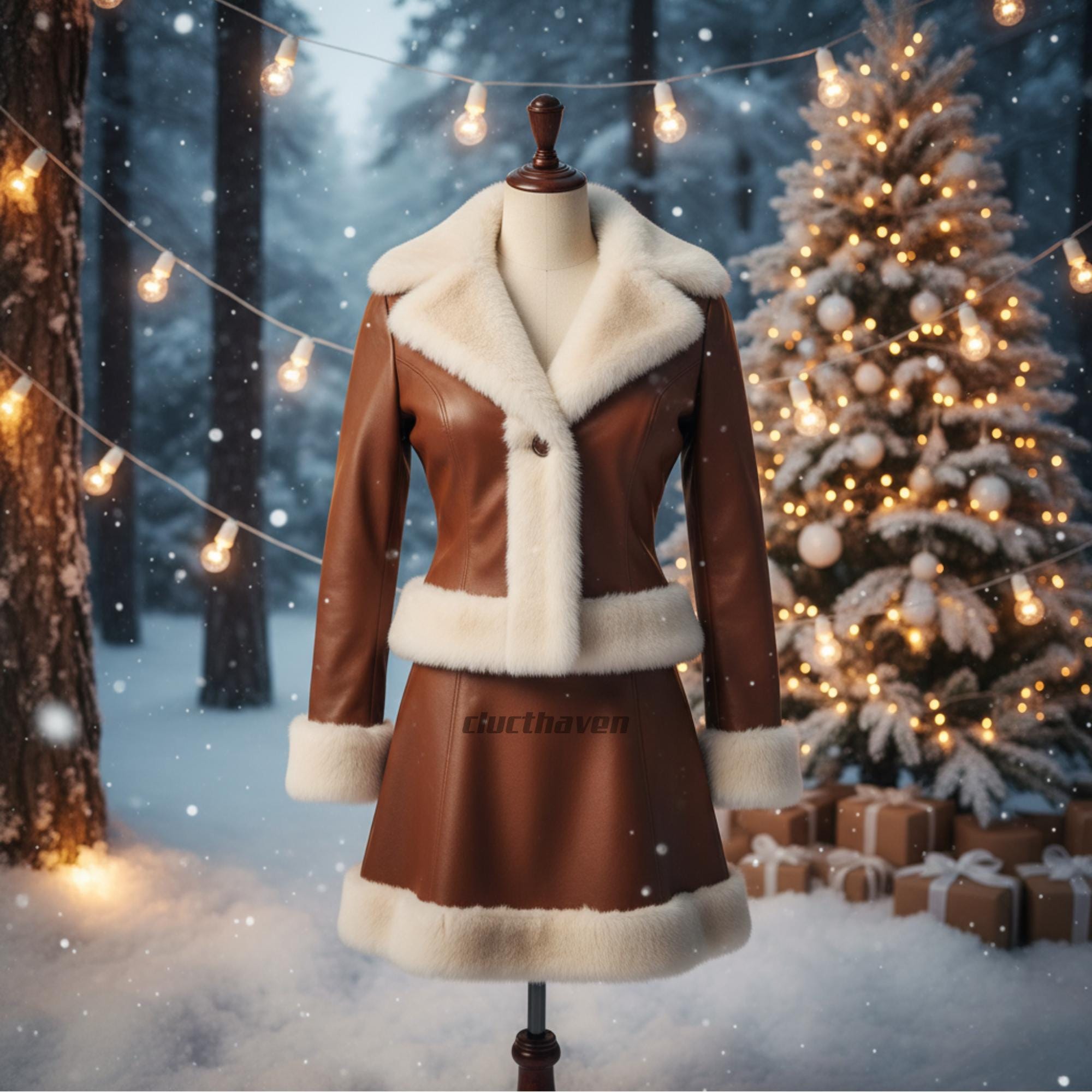 Women Brown Leather Christmas Costume