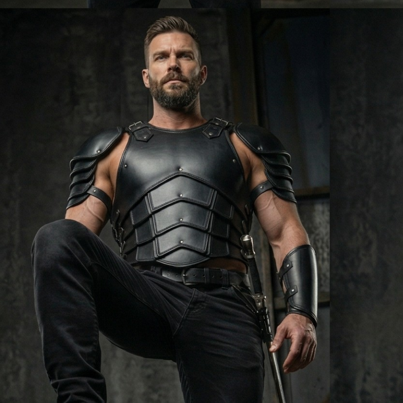 Men's Black Leather Warrior Armor Set | LARP Cuirass with Pauldrons