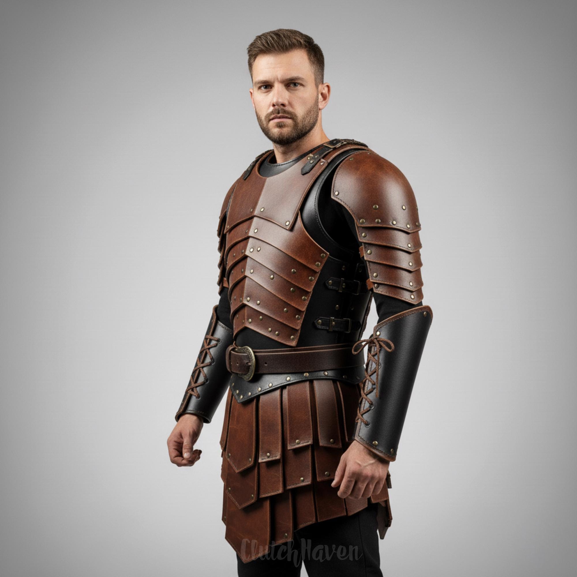 Valiant Knight Lederharnisch-Set | Mittelalterlicher Krieger Brustpanzer Rock
