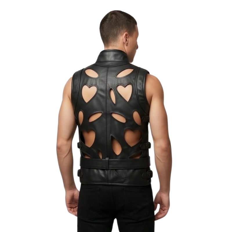 Men's Gothic Heart Cutout Leather Vest & Pants Set