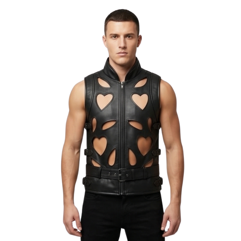Herren Gothic-Set aus Lederweste mit Herzausschnitt und Hose