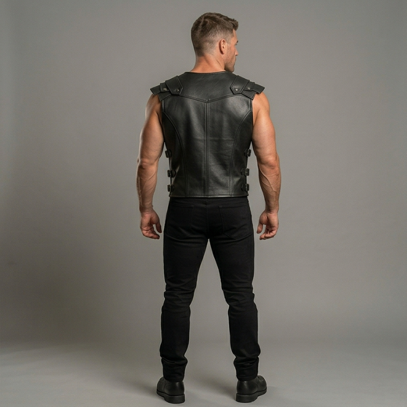 Men's Leather Warrior Armor Vest | Lace-Up Front & Studded Shoulders