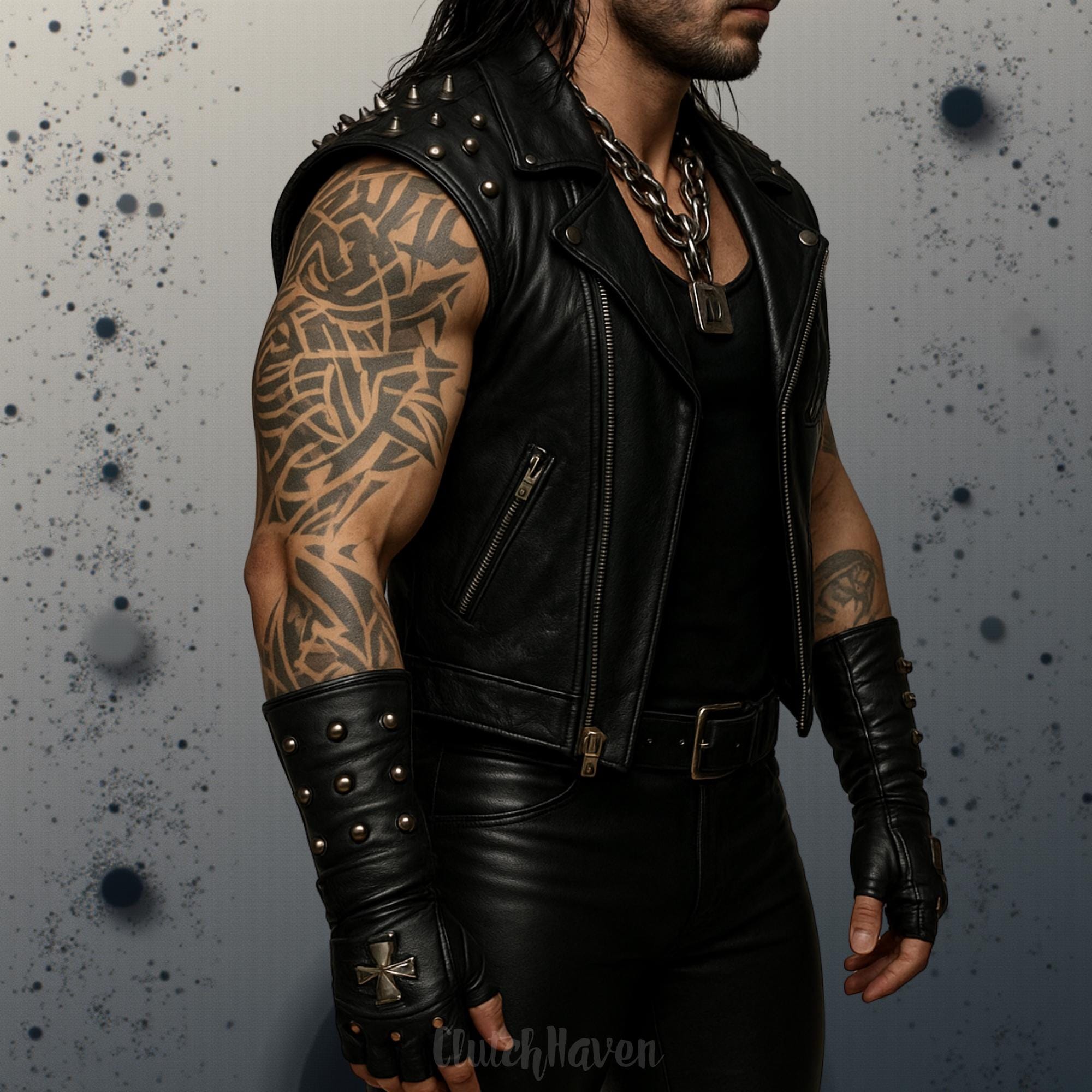 Vanguard Spiked Leather Vest for Men | Studded Biker Vest | Gothic Punk Rock