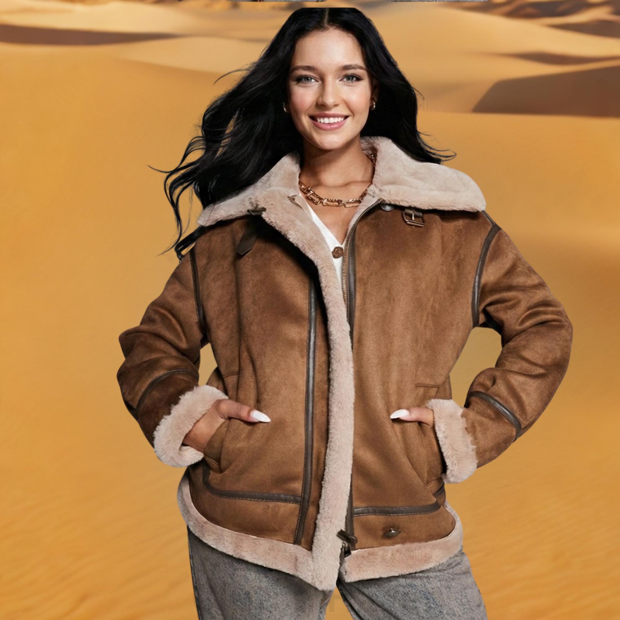 Damen Shearlingjacke aus echtem Wildleder