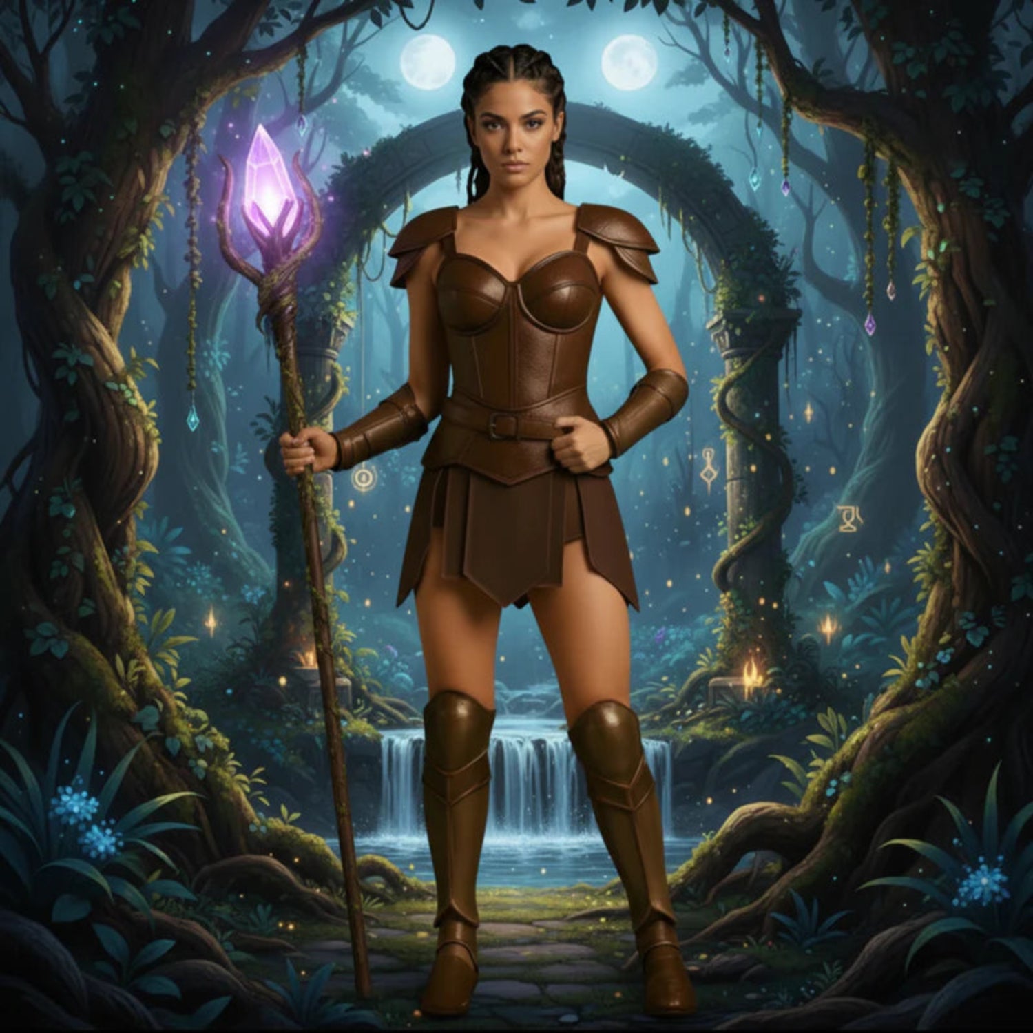 Handcrafted brown leather medieval corset costume for women
