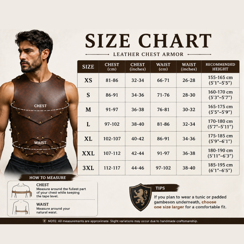 Men's Distressed Brown Leather Viking Chest Armor Vest