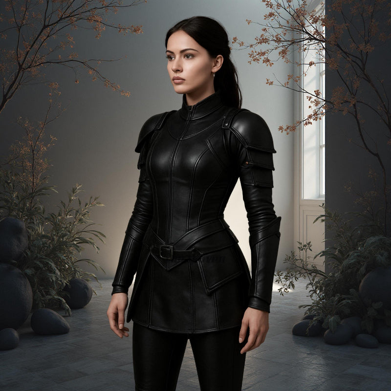Damen Schwarze Lederrüstung Kostüm | Gothic Fantasy Outfit