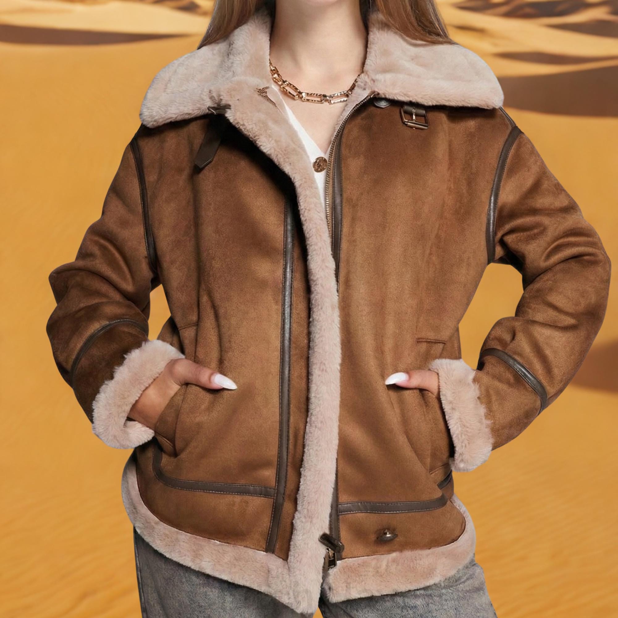 Damen Shearlingjacke aus echtem Wildleder
