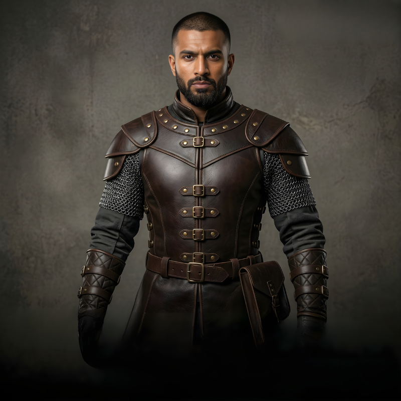 Men's Dark Brown Leather Ranger Armor | Studded LARP Cuirass & Bracers