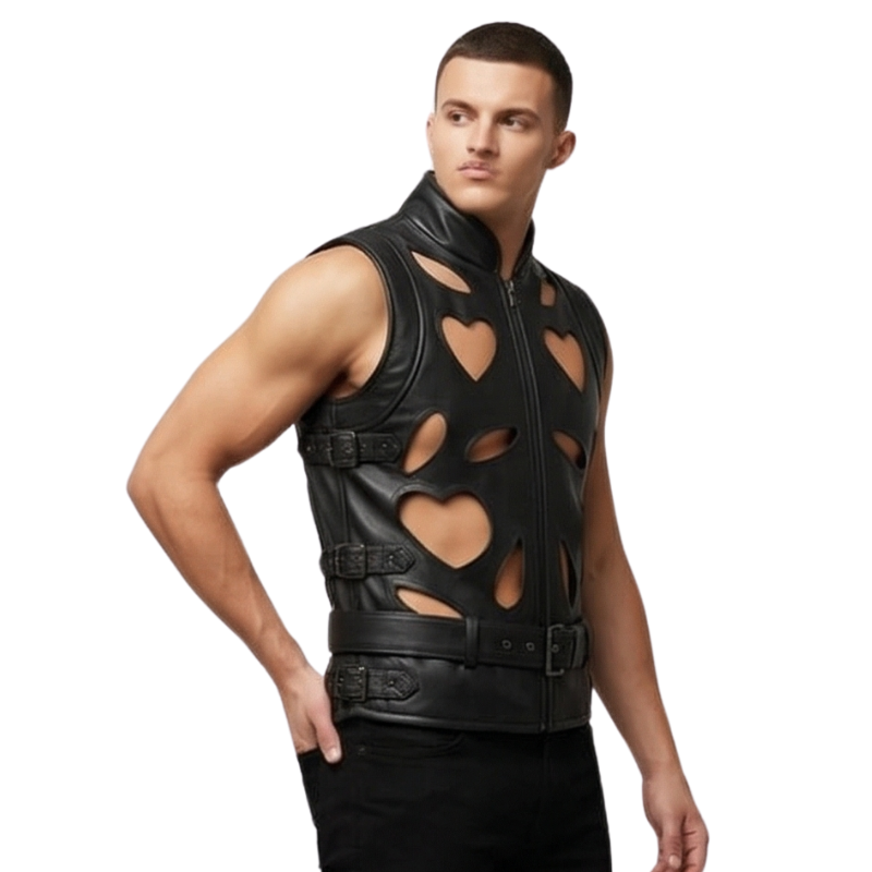 Herren Gothic-Set aus Lederweste mit Herzausschnitt und Hose