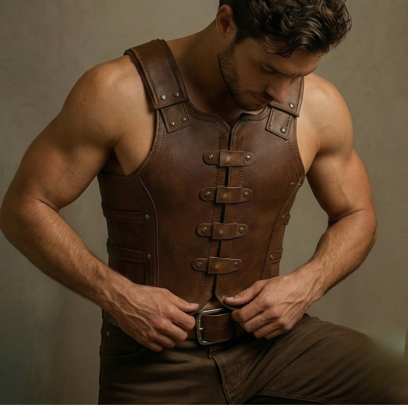 Herren Braune Leder Mittelalterliche Rüstweste | LARP Brustpanzer mit Gratisgürtel