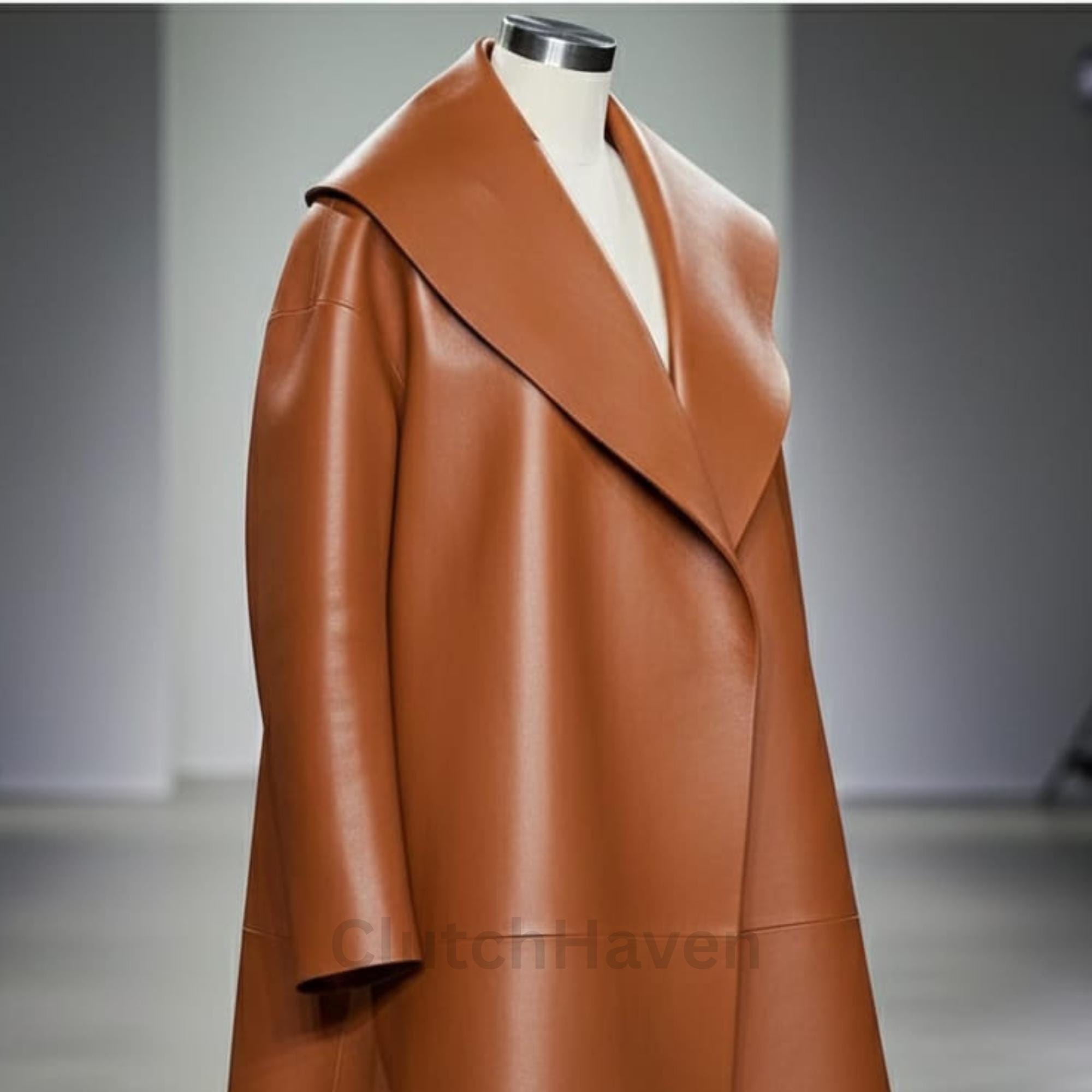 Handmade Oversized Hooded Leather Coat for Women