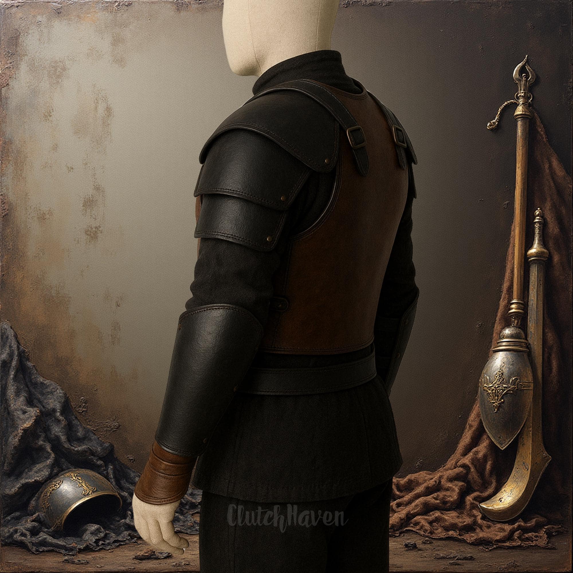 Brown & Black Medieval Leather Armor for Men | Knight Chest Plate, Arm Guards, Wrist Wraps